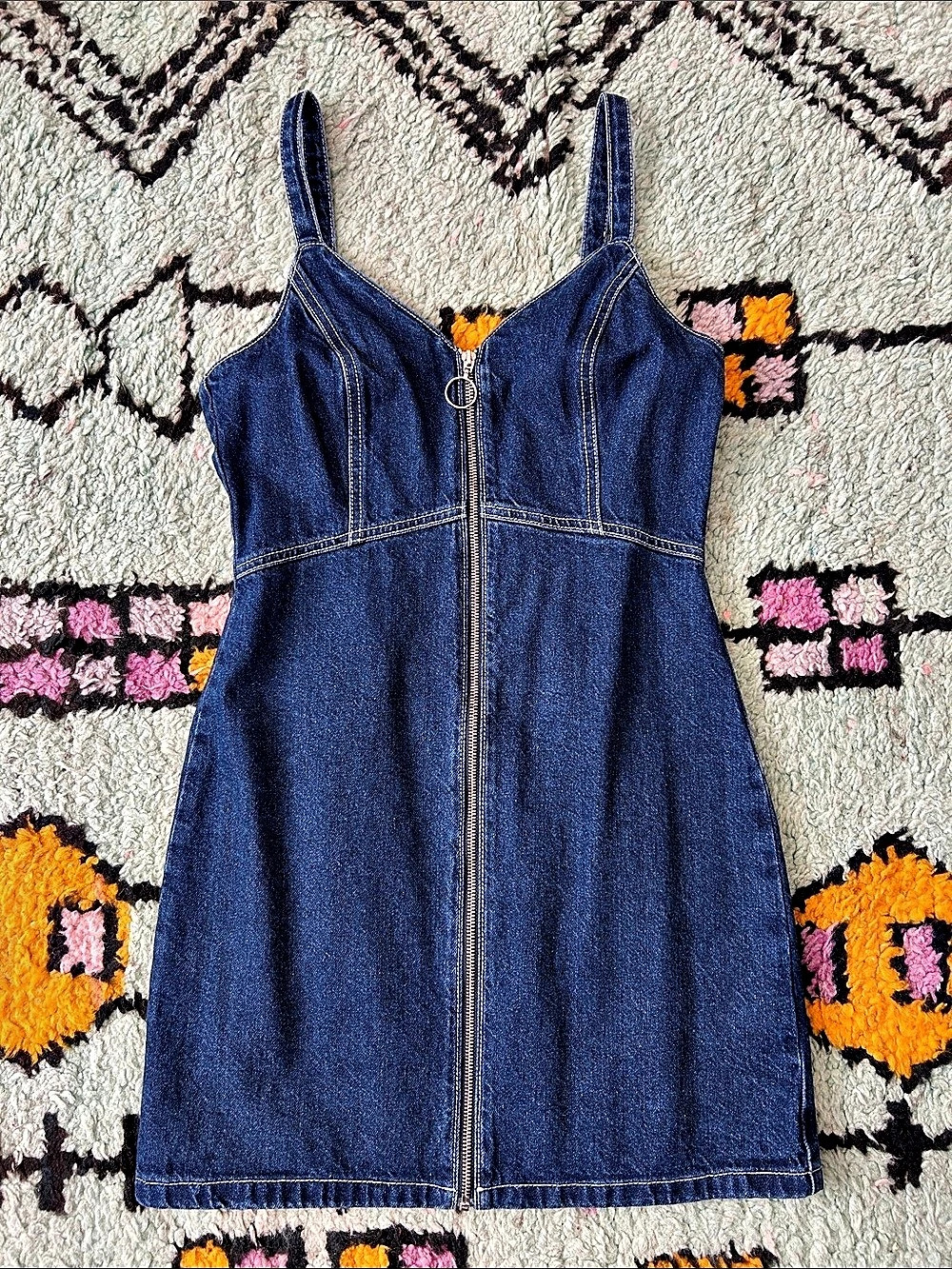 Topshop Denim Zip Front Pinafore Dress
